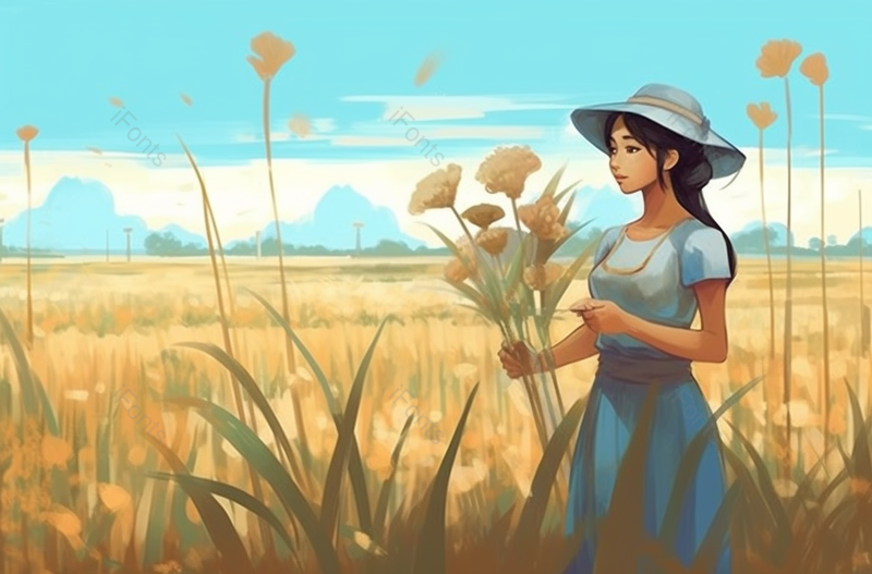 田野农作物带帽女孩丰收小满节气卡通插画,插画/手绘图,插画/手绘图库,插画/手绘图下载,插画/手绘